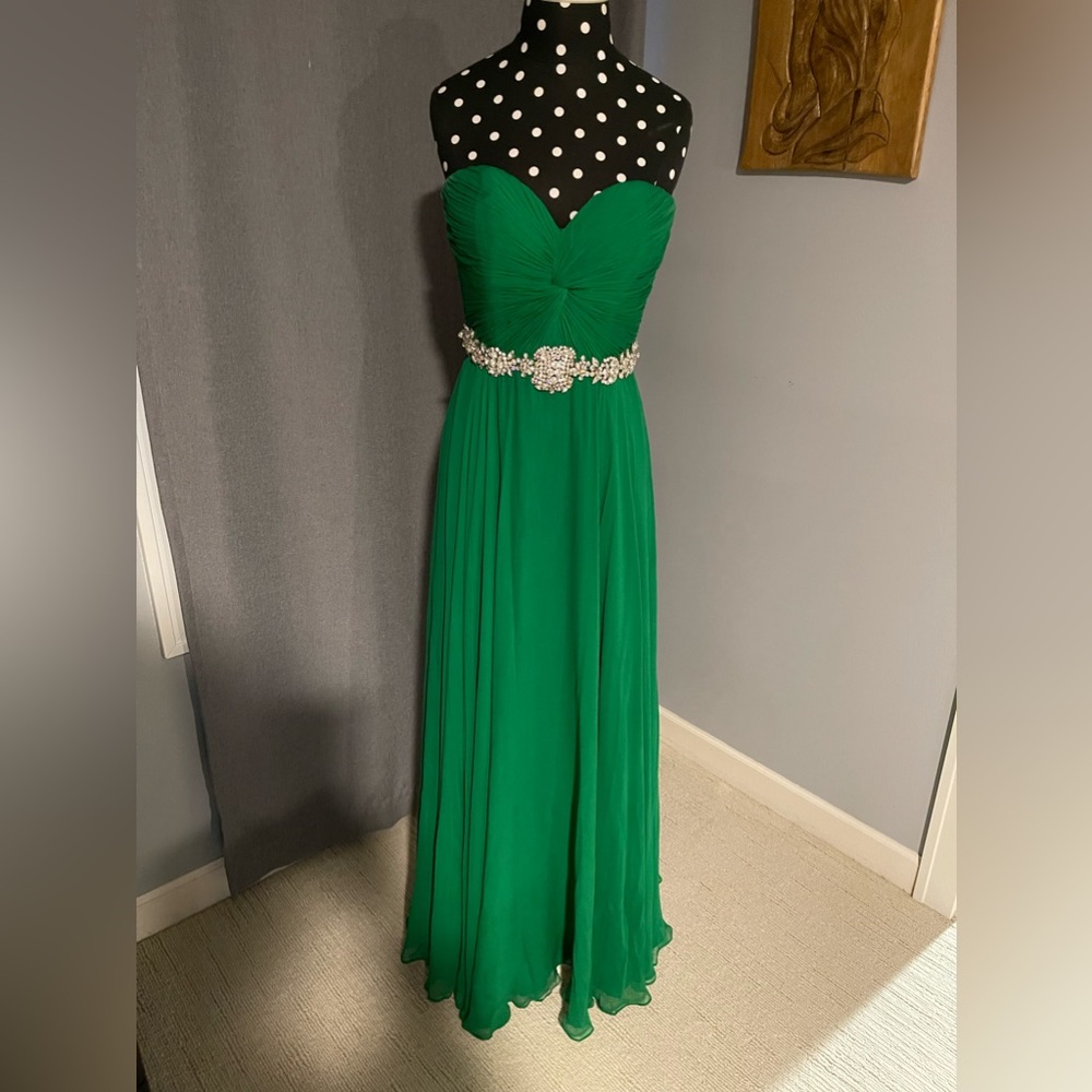 Jovani emerald green dress with rhinestone sash | size 2